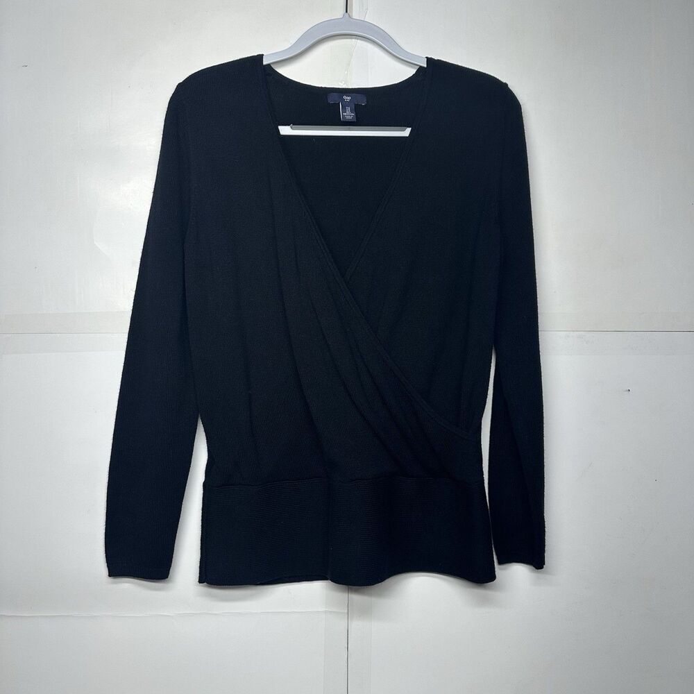 GAP Women’s Small Black Long Sleeve Wrap Top Stretch Knit V-Neck